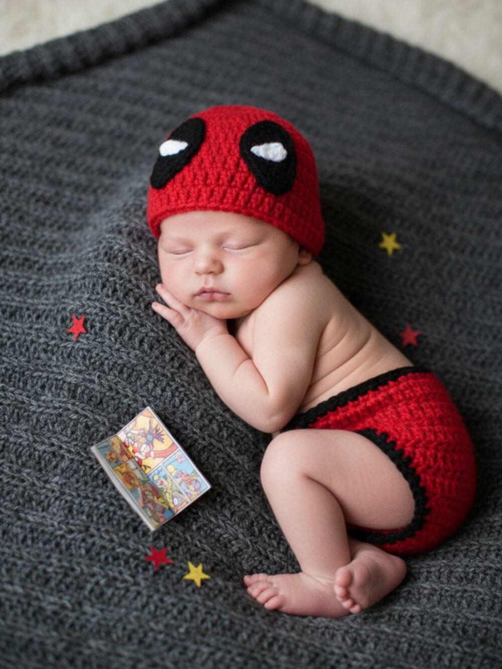Masked Red Antihero Baby Crochet Costume Set | Newborn Photo Prop Halloween